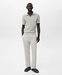 Mango Men's Fine-Knit Herringbone Polo Shirt