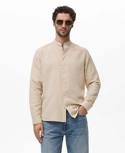 Mango Men's Mao Collar Linen Shirt