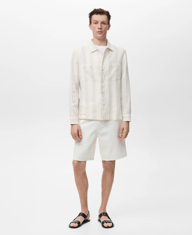 Mango Men's Striped Linen Overshirt
