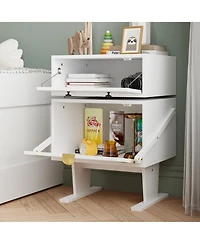 Bedside Table with Glass Door, Side Table with Rotatable Head, End table for Bedrooms, Children
