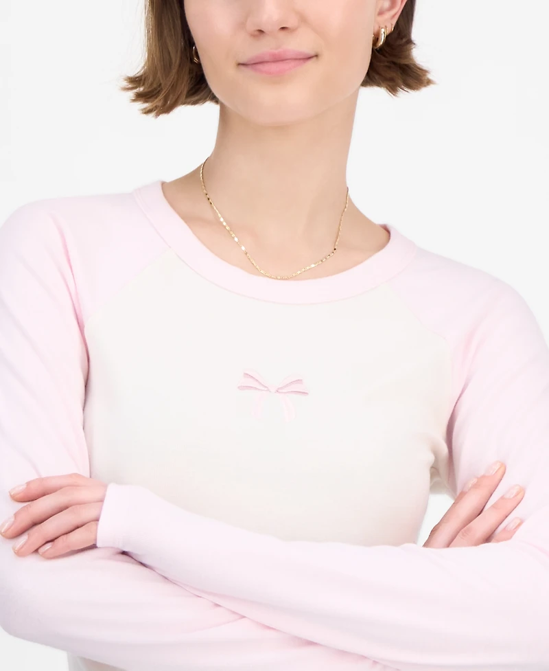 Hippie Rose Juniors' Crewneck Raglan Long-Sleeve T-Shirt