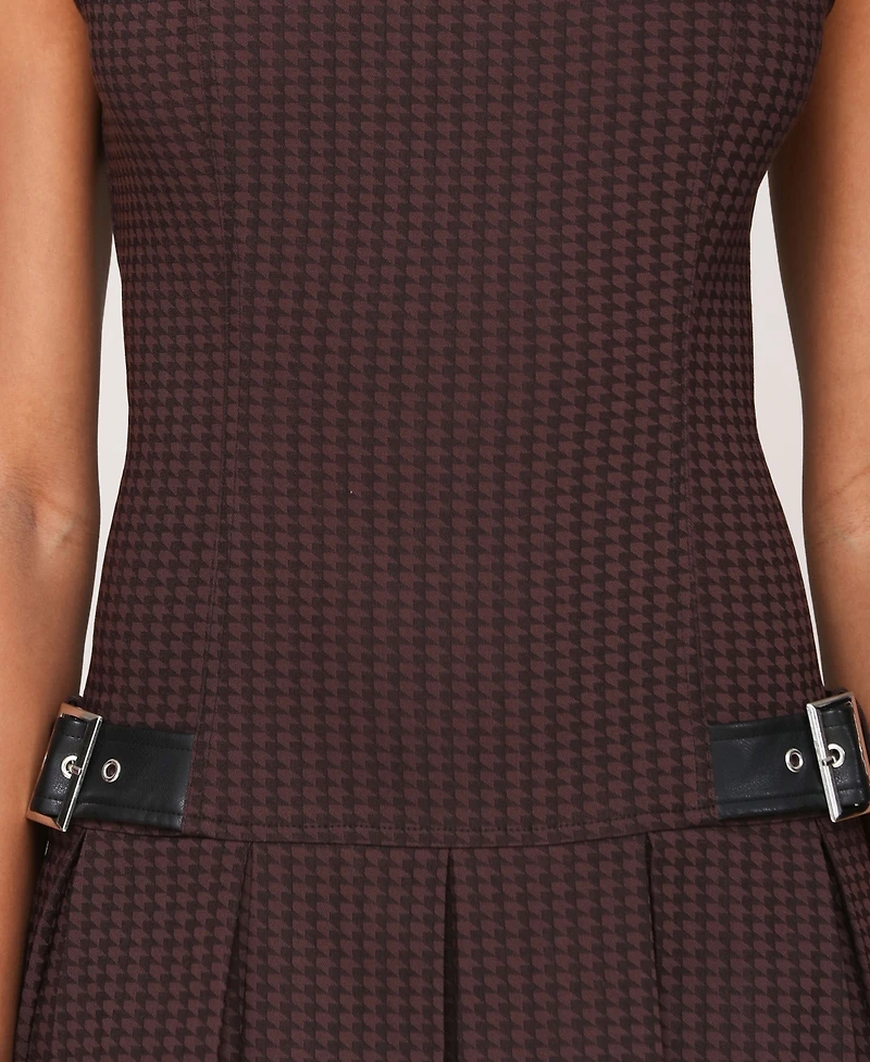 Avec Les Filles Boat-Neck Sleeveless Short Fit & Flare Dress