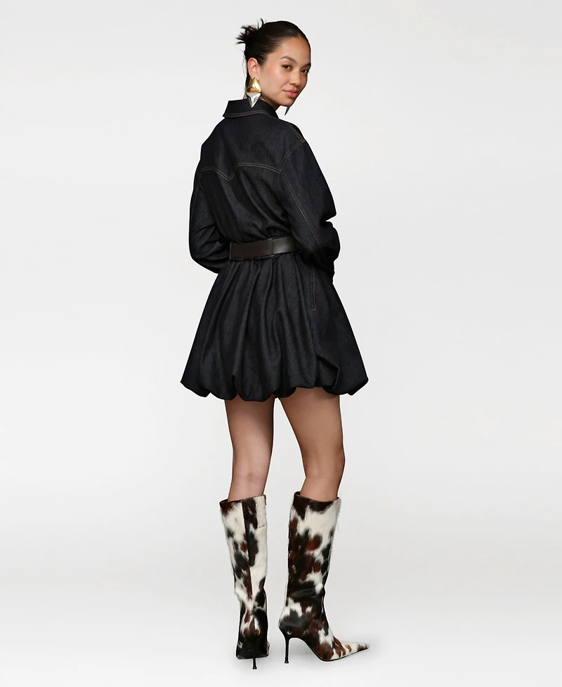 Avec Les Filles Women's Collar Long-Sleeve Shirtdress