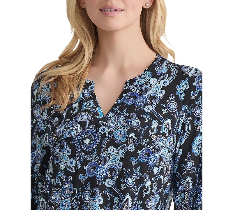 Jones New York Petite Paisley-Print Utility Blouse