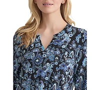 Jones New York Petite Paisley-Print Utility Blouse