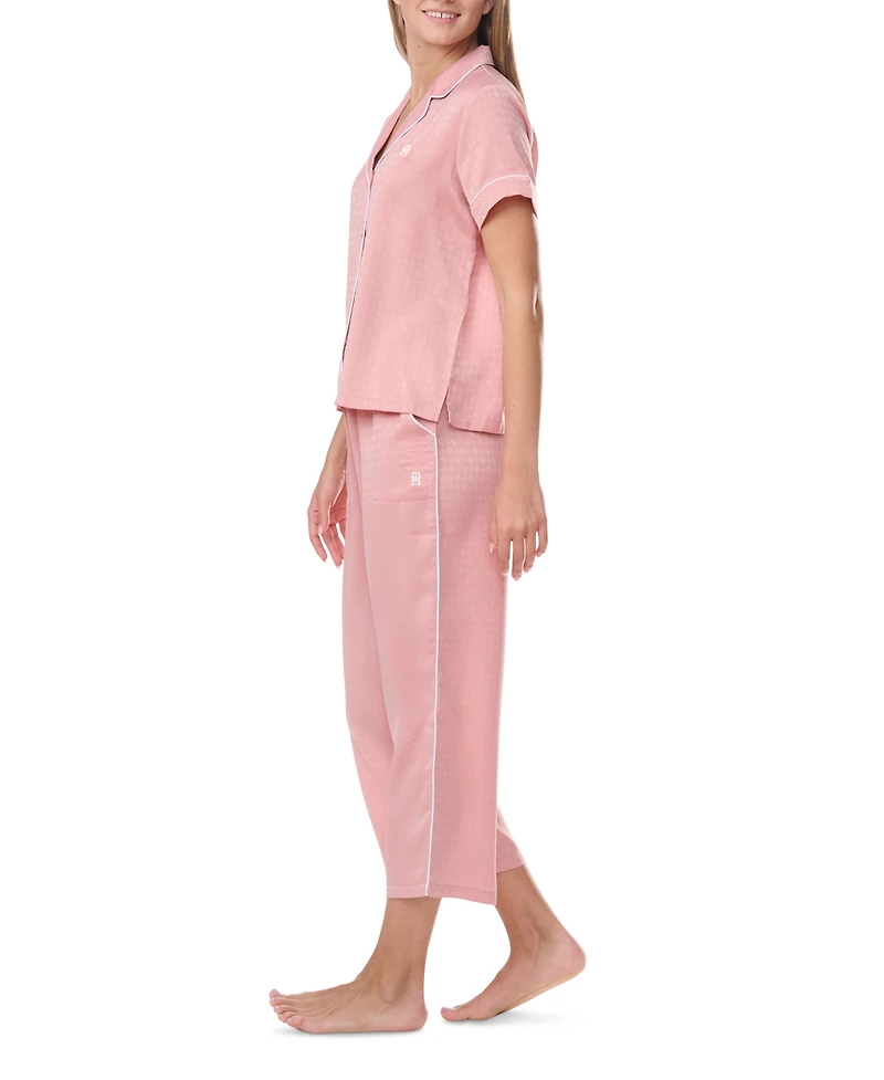 Tommy Hilfiger Women's 2Pc Short Sleeve Notch Pajama Set