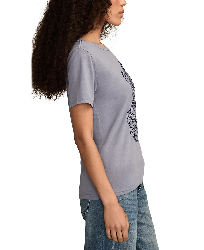 Lucky Brand Women's Guitar Hamsa Classic Crewneck Cotton T-Shirt