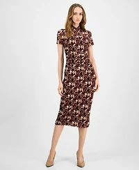 Bar Iii Women's Printed-Mesh Mock-Neck Midi Dress, Macy's Exclusive