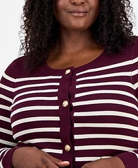 Tahari Asl Plus Scoop-Neck Striped Cardigan