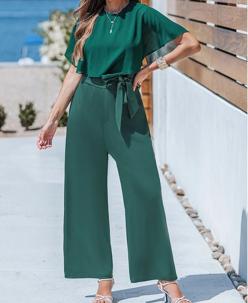 Cupshe Women's Sheer Overlay Wide Leg Jumpsuit