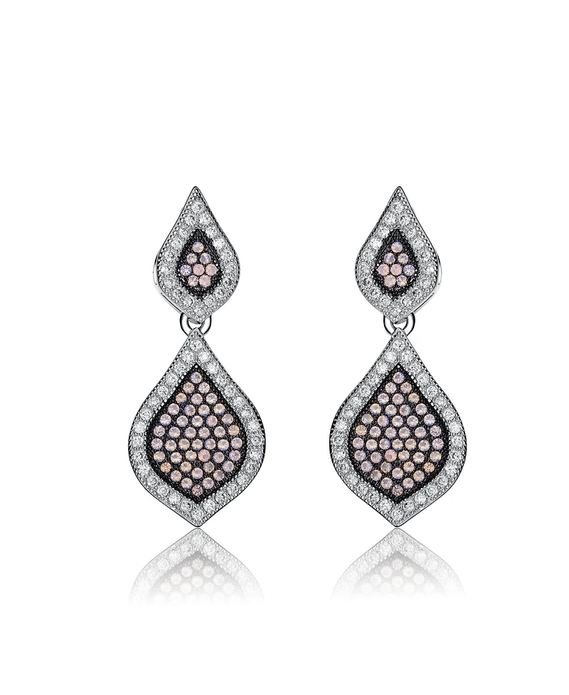 Genevive Sterling Silver Two-Tone with Clear Cubic Zirconia Pear-Shaped Drop Earrings