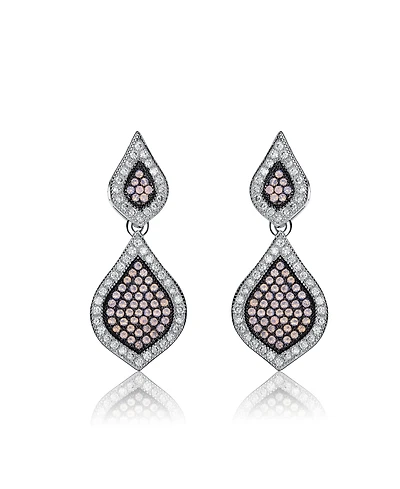 Genevive Sterling Silver Two-Tone with Clear Cubic Zirconia Pear-Shaped Drop Earrings
