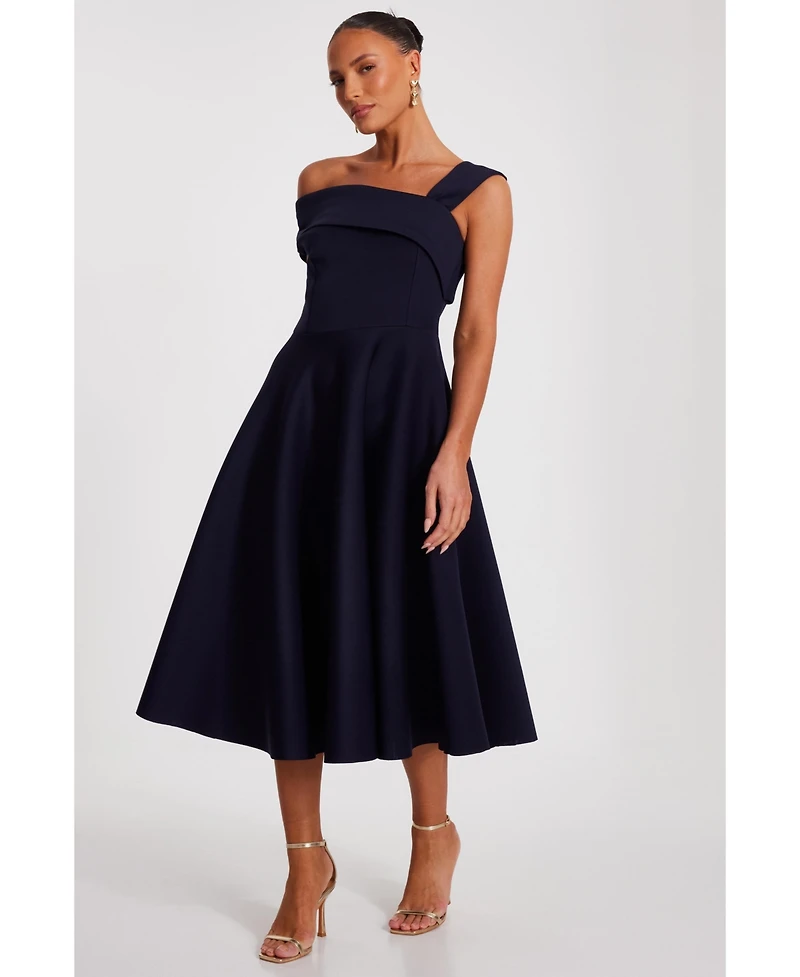 Quiz Women's Scuba Asymmetric Midi Skater Dress