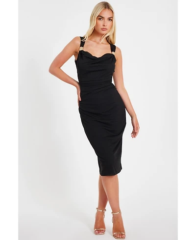 Quiz Women's Mesh Midi Dress with Gold Hardware