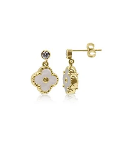 Bowood Lane Non-Tarnishing 10mm Gold Filled Mother Of Pearl Clover with Cubic Zirconia Stud Earrings
