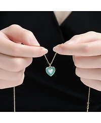 14K Gold-Plated with Mother-of-Pearl & Sky Blue Enamel Inlay Heart Pendant Necklace