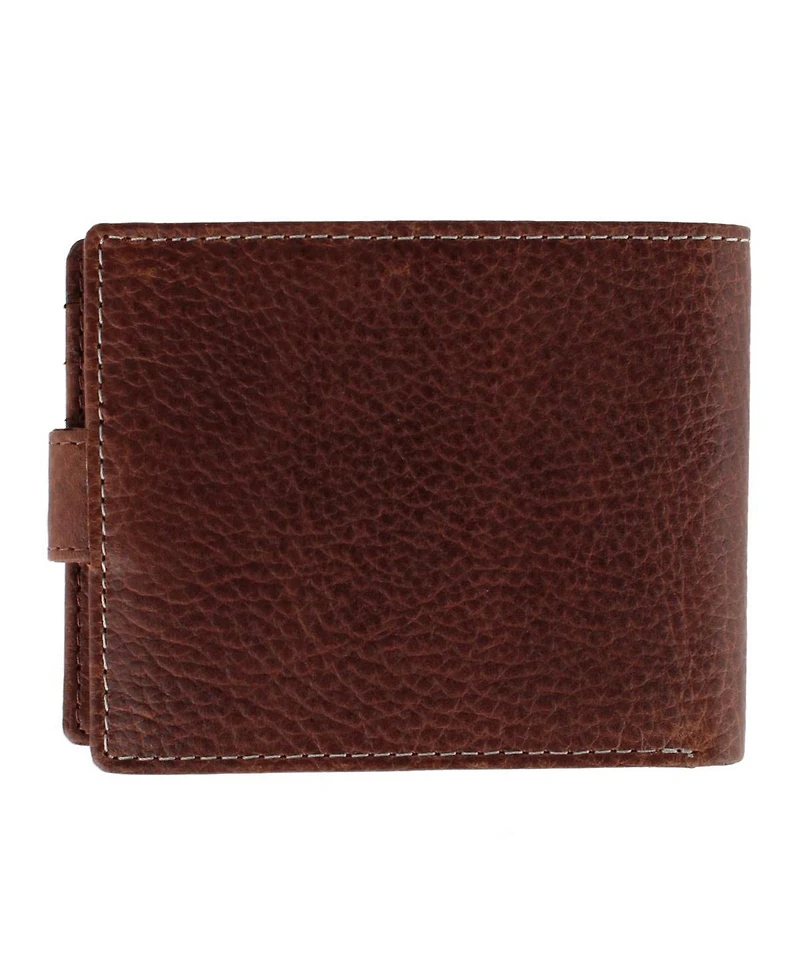 Trafalgar Men's Parker Pebbled Leather Bi-Fold Wallet with Id Window and Popper Fastener