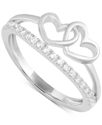 White Topaz 1/4 ct. t.w. Double-Heart Promise Ring in Sterling Silver