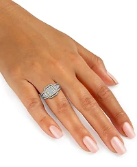 Diamond Emerald Shaped Halo Cluster Engagement Ring (1-1/2 ct. t.w.) in 14k Two-Tone Gold