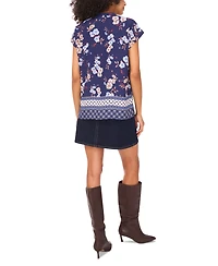 Vince Camuto Women's Mixed-Print Split-Neck Blouse