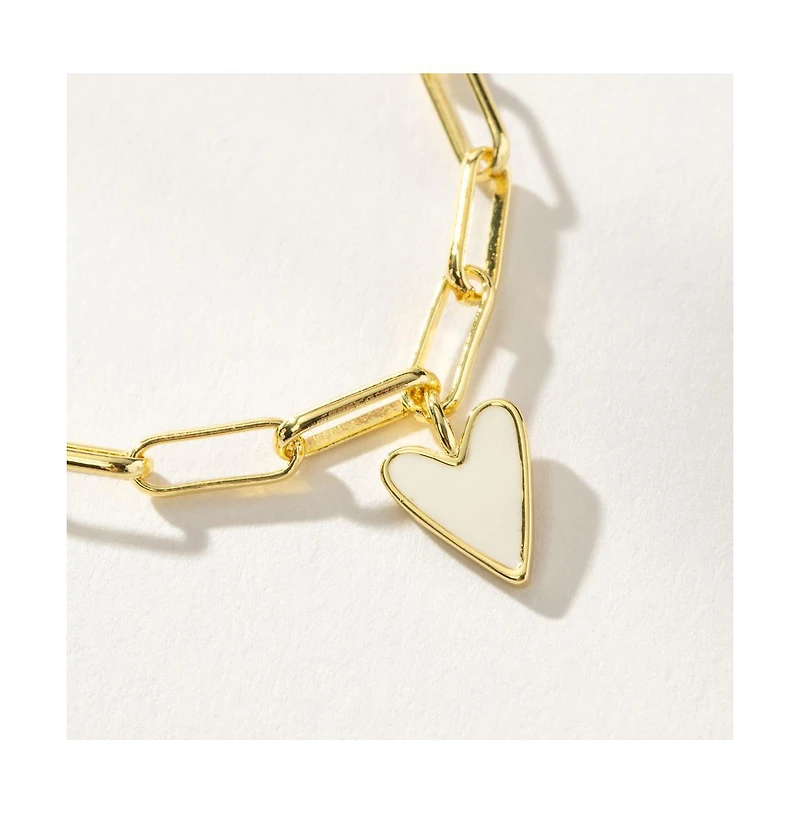 14K Gold-Plated White Heart Bracelet, 6.5" + 1.5" extender