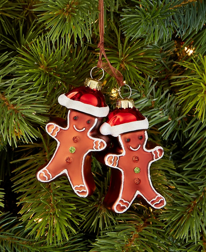 Holiday Lane Gingerbread Village Glass Gingerbread Men Ornament, Macy's Exclusive