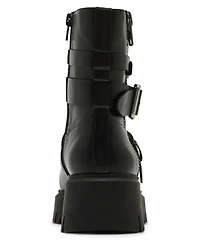 Madden Girl Women's Mally Moto Buckle Lug Sole Boots