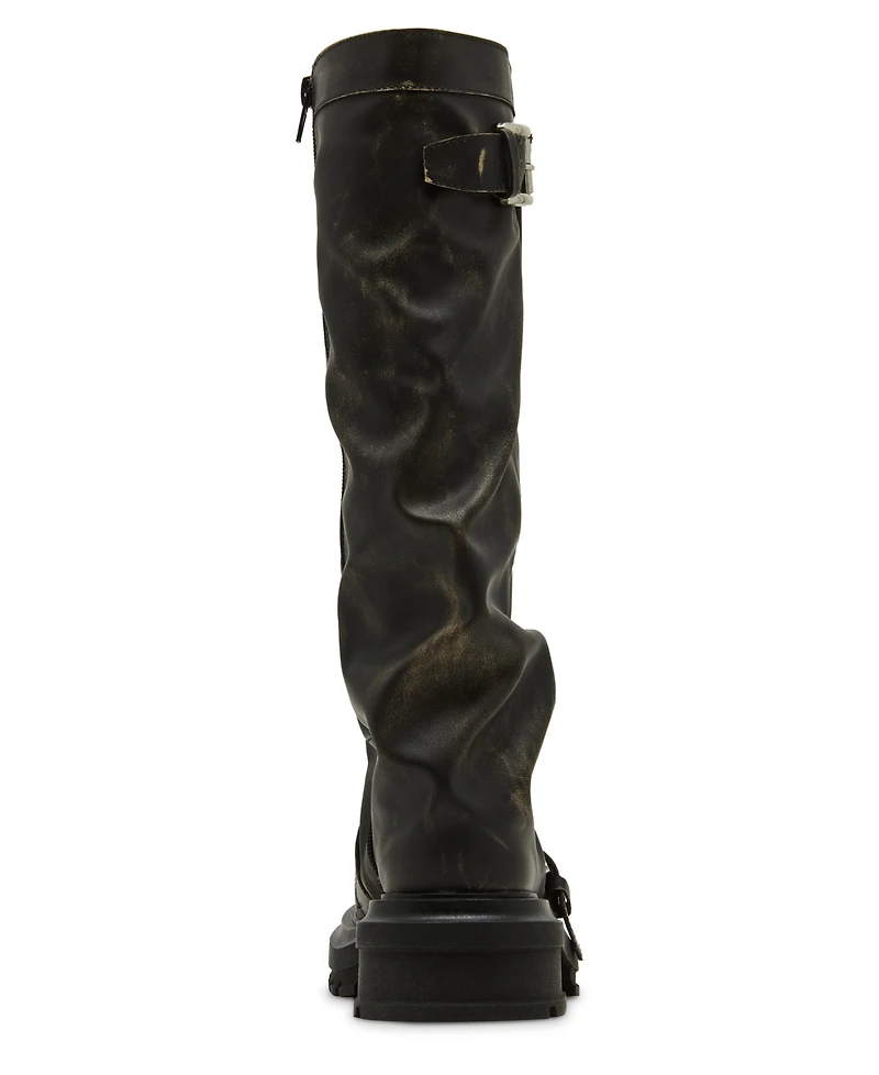 Madden Girl Women's Restore Knee-High Slouchy Lug-Sole Wide-Calf Moto Boots