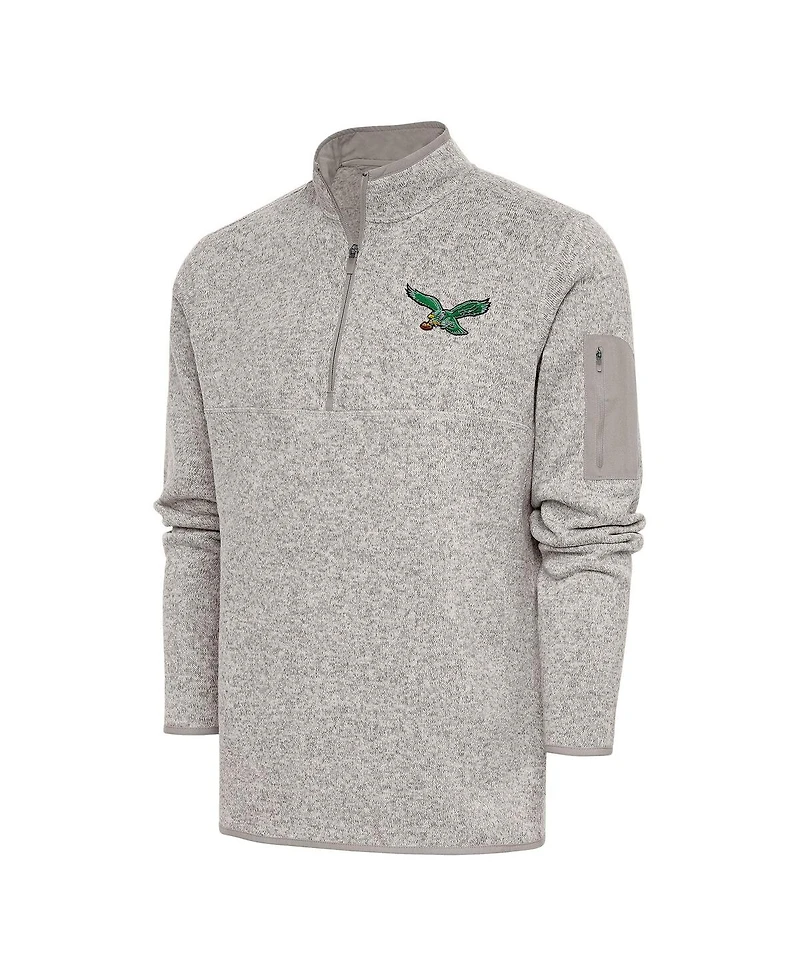 Antigua Men's Oatmeal Philadelphia Eagles Throwback Fortune Quarter-Zip Pullover Jacket