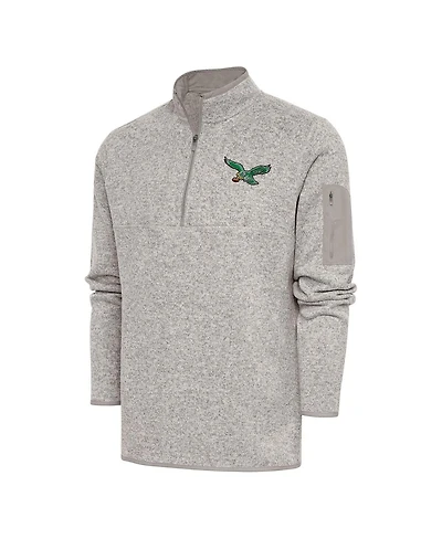 Antigua Men's Oatmeal Philadelphia Eagles Throwback Fortune Quarter-Zip Pullover Jacket