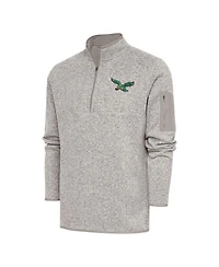 Antigua Men's Oatmeal Philadelphia Eagles Throwback Fortune Quarter-Zip Pullover Jacket