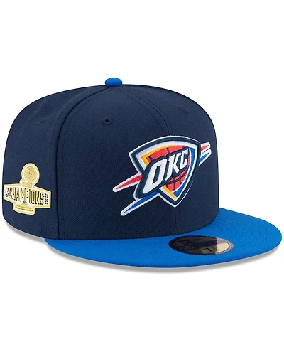 New Era Men's Navy/Blue Oklahoma City Thunder 2025 Nba Finals Champions Side Patch Two-Tone 59FIFTY Fitted Hat
