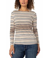 Liverpool Los Angeles Petite Striped Boat-Neck Top