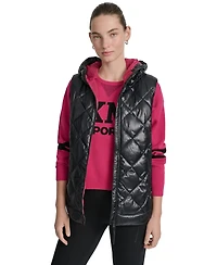 Dkny Women's Quilted Curved-Hem Hooded Vest