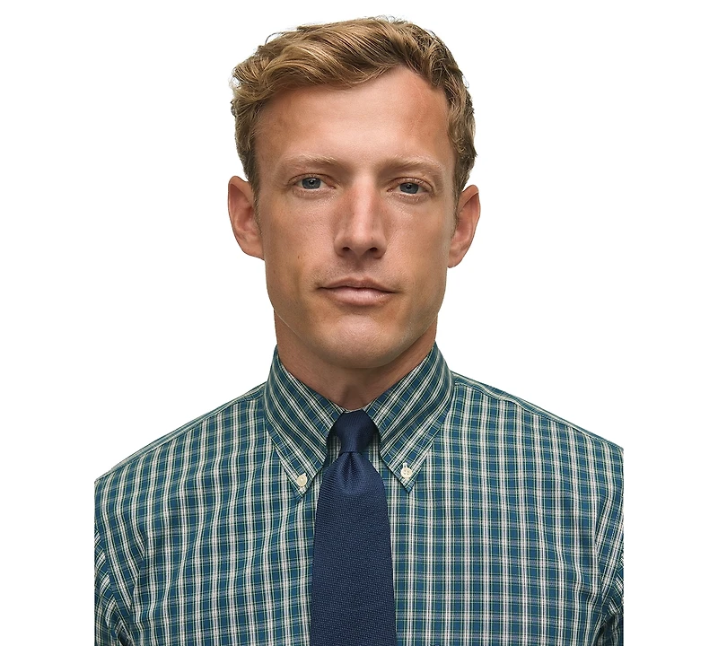 Brooks Brothers Men's Regular-Fit Polo Button- Down Collar Tartan Plaid Dress Shirt
