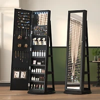 Vlsrka Rotatable full-length jewelry mirror cabinet with compartments and built-in Led lights.