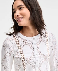 Free People Women's Button-Front Long Sleeve Lace Top