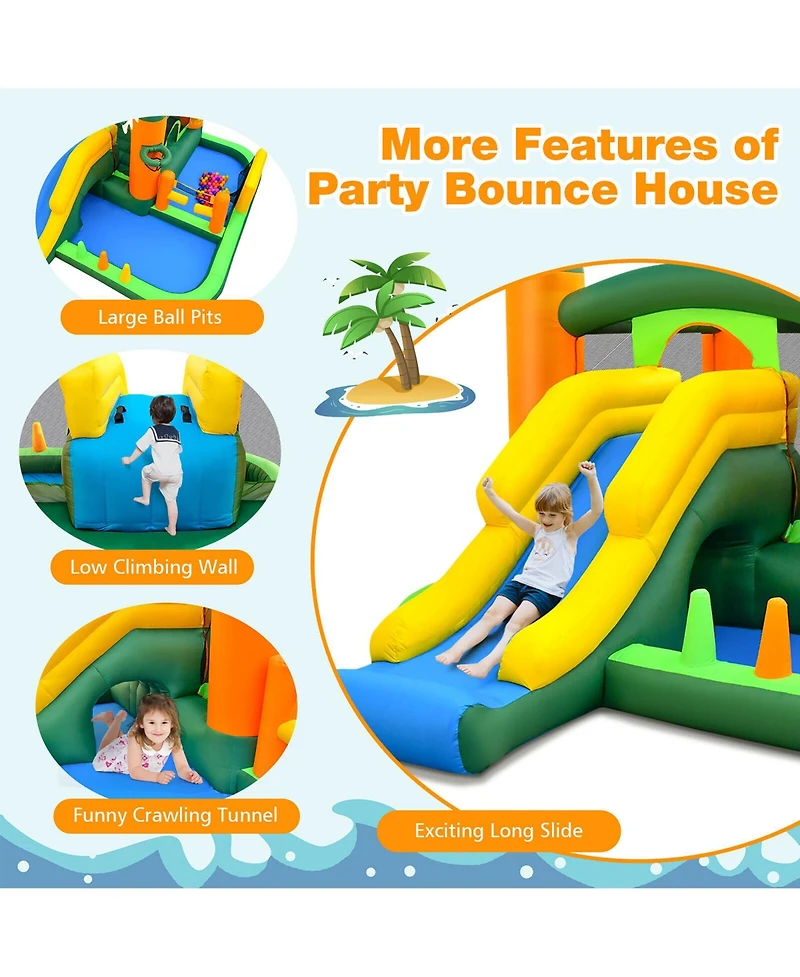 Gymax Tropical Inflatable Bounce Castle 8-in-1 Giant Jumping House with 680W Blower