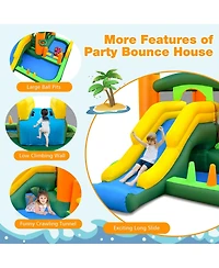 Gymax Tropical Inflatable Bounce Castle 8-in-1 Giant Jumping House with 680W Blower