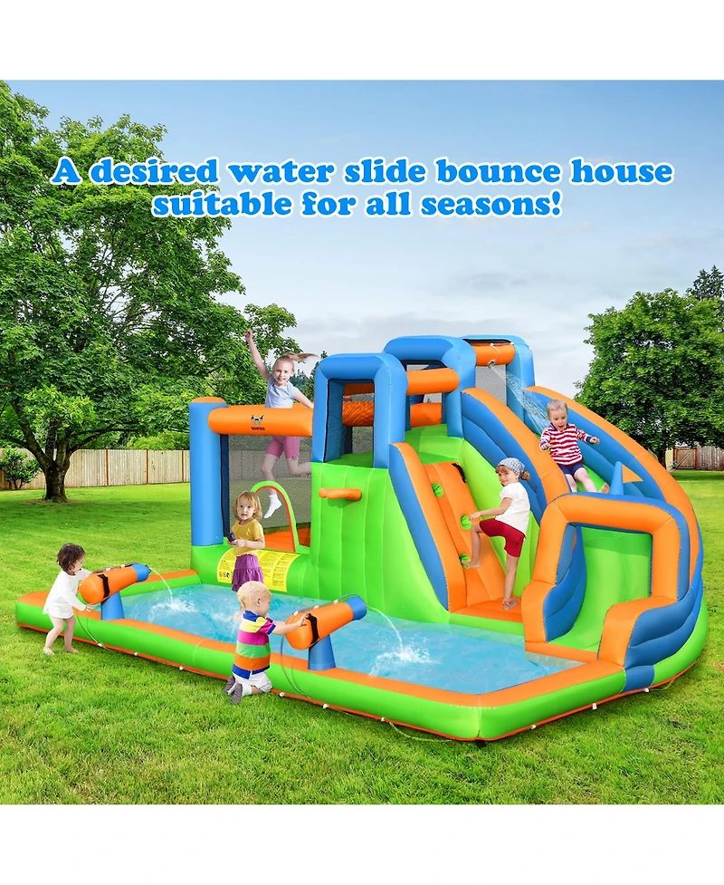 Gymax Inflatable Water Slide Giant Bounce Castle with Dual Climbing Walls and 735W Blower