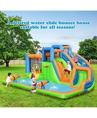 Gymax Inflatable Water Slide Giant Bounce Castle with Dual Climbing Walls and 735W Blower