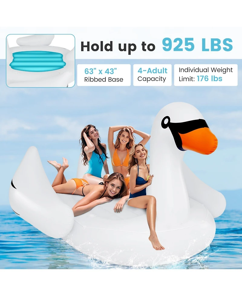 Gymax Giant Inflatable Swan Floating Island 4-Person Pool Float with 4 Cups Holders
