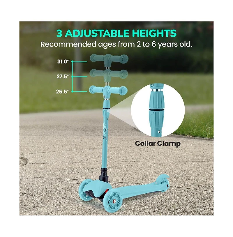 Lightweight and Adjustable Mini Kickboard Scooter with Led Light Wheel for Kids (Teal Blue)