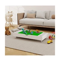 Cesicia 2 in 1 Rollaway Play Table and Toy Organizer Compatible with Lego Suitable for Storing Under Bed or Sofa-White