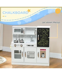 Cesicia Kids Kitchen Playset Pretend Play Toy Kitchen with Play Phone, Chalkboard, Towel Rack, Ice Maker, 5 Accessories, Storage Space