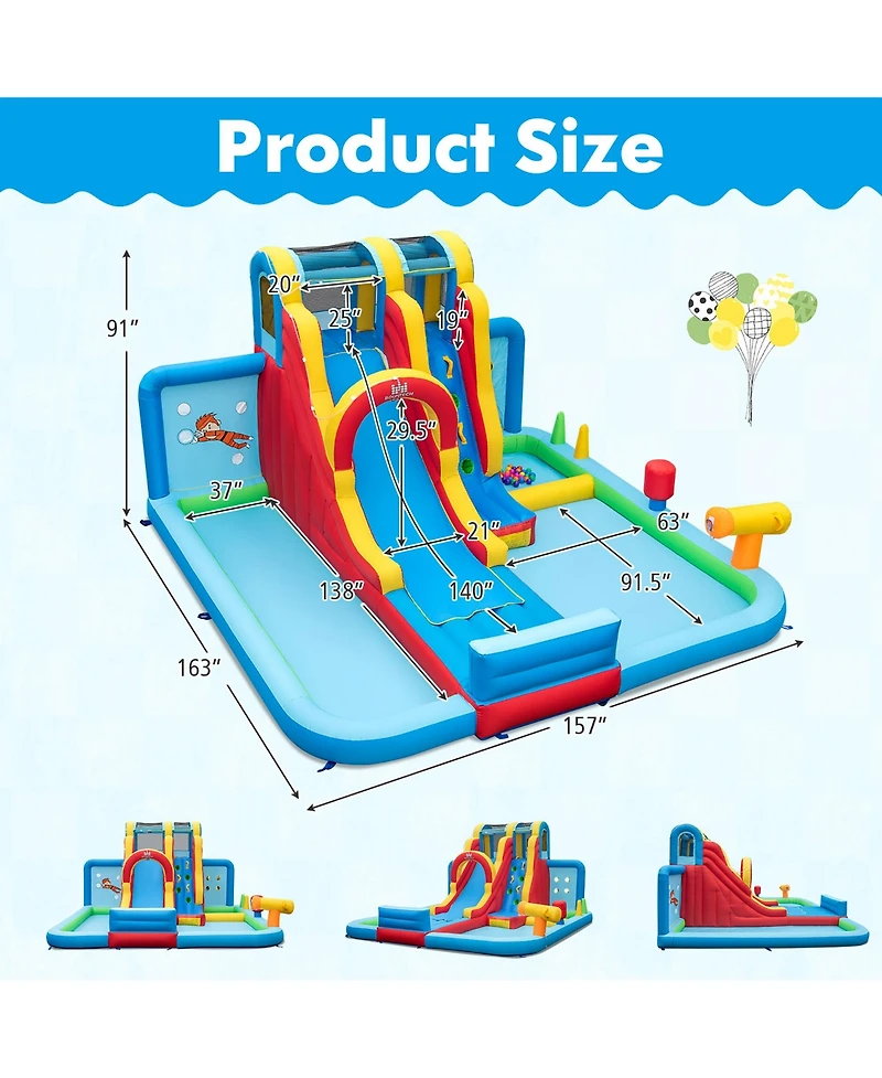Gymax Inflatable Water Slide with Long Slide Climbing Wall Splash Pools with 735W Blower