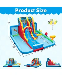 Gymax Inflatable Water Slide with Long Slide Climbing Wall Splash Pools with 735W Blower