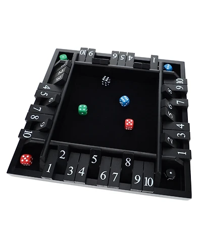 Pacific Shore Games 4 Player Shut the Box Dice Board Game with Black Stained Wood - 12 in