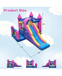 Gymax Kids Inflatable Bounce Castle 7-in-1 Jumping House with Long Slide and 735W Blower