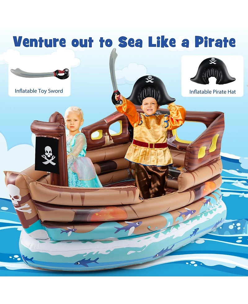 Gymax Inflatable Pirate Ship Playhouse w/ Built in Motor Inflatable Toy Sword
